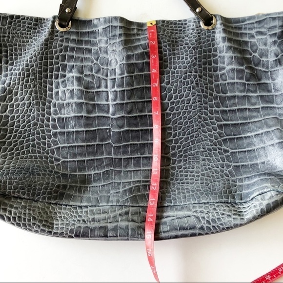 Fiore Italy Womens Blue Leather Croc Embossed Large Leather Adjustable Bag - Picture 15 of 16